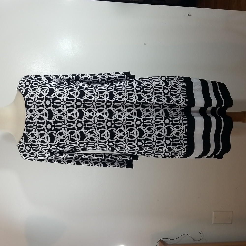 INC Black & White Geometric & Stripe Shift Dress size Large NEW